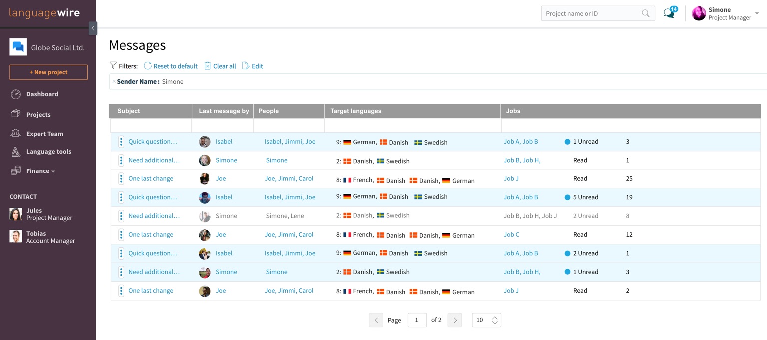 Messages - dialogue list