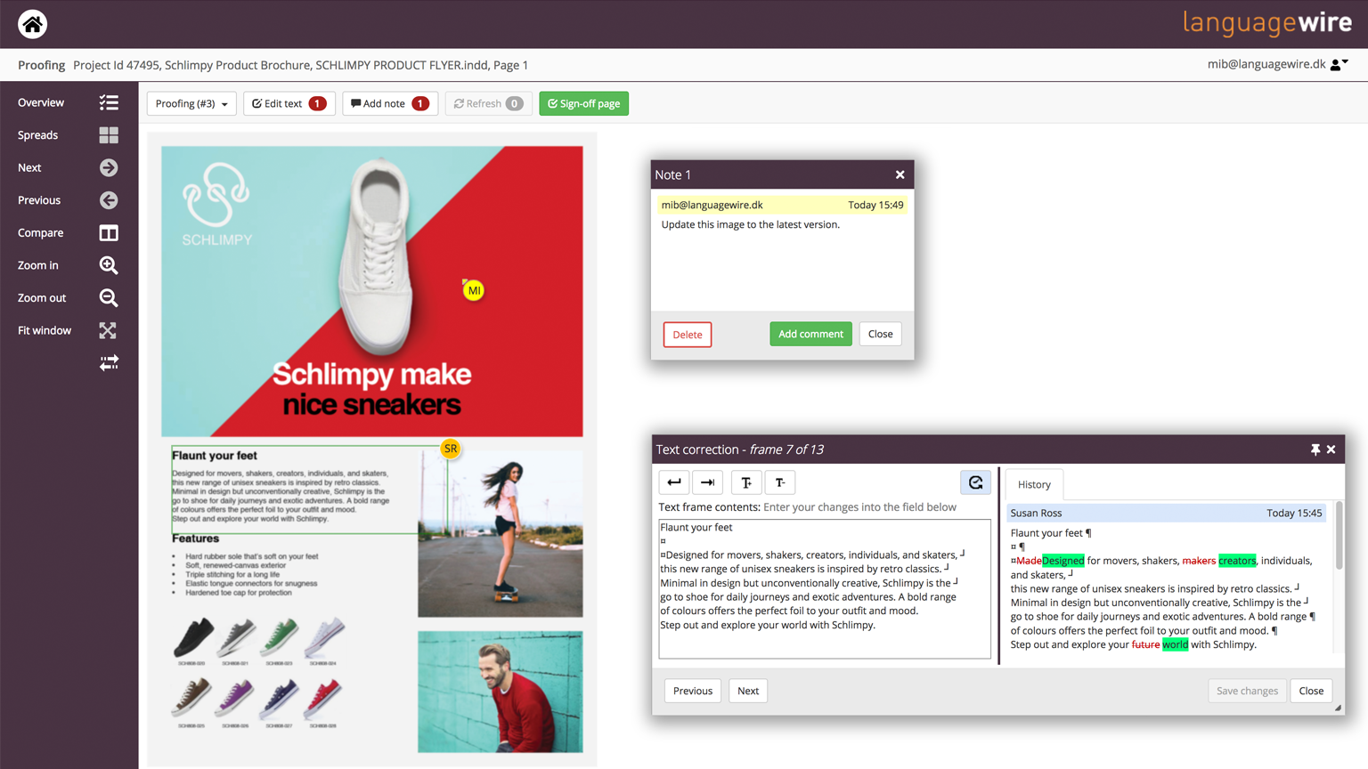 Textänderung und Kommentar in InLayout Editor